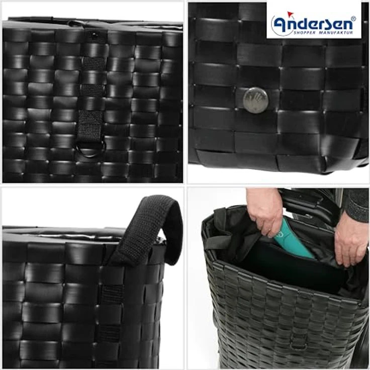 Andersen Shopper Alu Star Shopper Silja, Einkaufstrolley 65 cm, schwarz, 100% Polyester, kompakt und robust – Bild 6