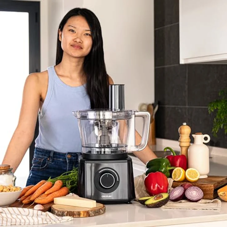 Cecotec Küchenmaschine Paprika 1300 Full, Edelstahl, 2000W Motor, 3,5-Liter-Schüssel, 1,8-Liter-Krug, Saftpresse, zwei Geschwindigkeiten, drei Schneidscheiben – Bild 2