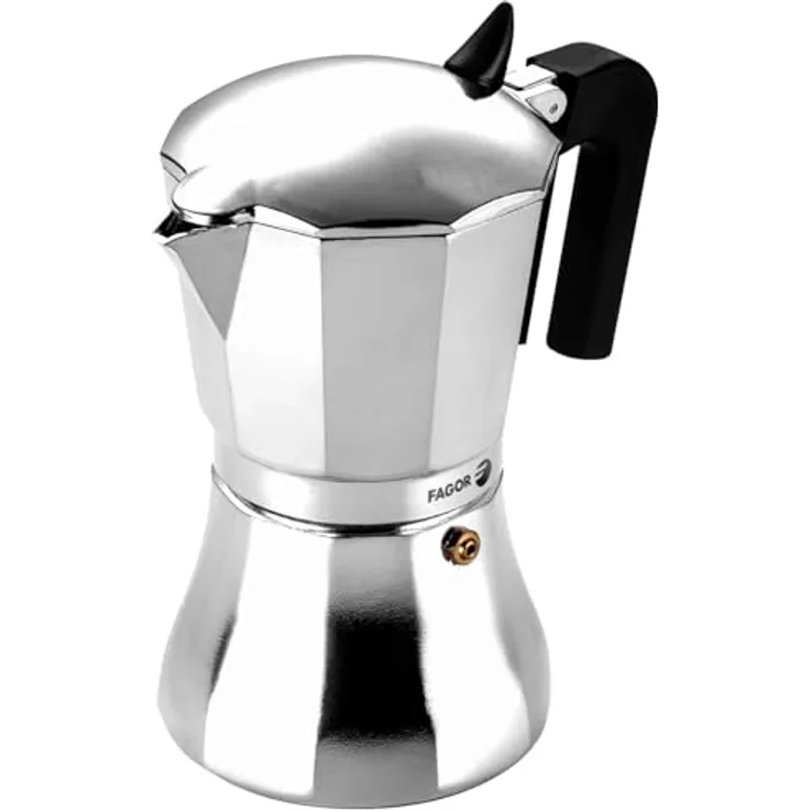 Fagor Cupy, Italienische Kaffeemaschine aus Aluminium, 12 Tassen, für alle Herdarten geeignet, thermoisolierender Nylongriff, langlebige Silikondichtung