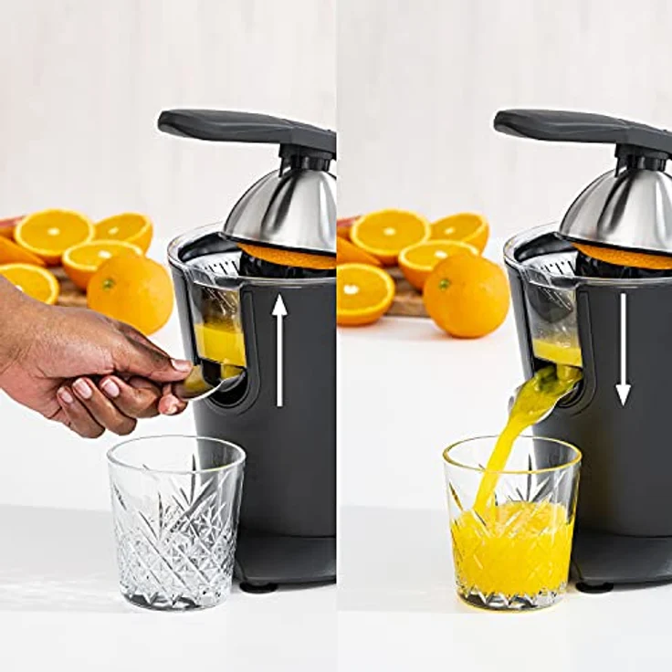 Princess Black Steel Zitruspresse - professioneller Hebelarm, 160 Watt, Antirutschfüße, Universalaufsatz für Zitrusfrüchte, Fließstopfunktion, 120 U-min, 201853 – Bild 2