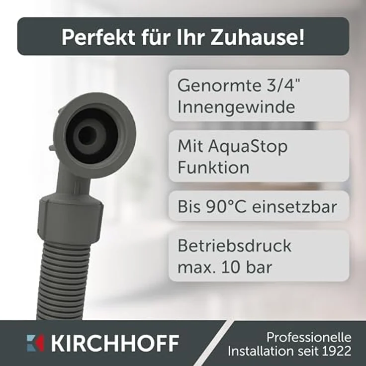 Kirchhoff Sicherheits-Zulaufschlauch 24,2 mm (3/4 Zoll IG) x 2,5 m, Erweiterte Ausführung mit Sicherheitsmechanismus für Waschmaschinen – Bild 2