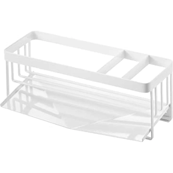 YAMAZAKI 5016 Tower Abtropfgestell für Schwämme und Seifenspender, weiß, aus Stahl, mit integriertem Ablauf, 25 x 10 x 9,5 cm – Bild 1