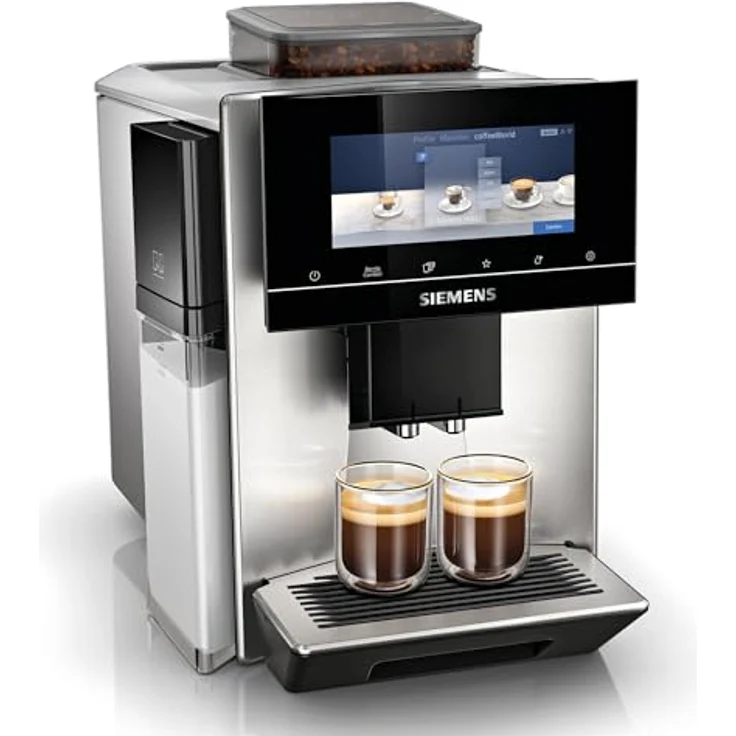 Siemens Kaffeevollautomat EQ900 plus TQ903DZ3, App-Steuerung, viele Kaffeespezialitäten, Milchaufschäumer, Doppeltassenfunktion, automat. Dampfreinigung, 1500 W, edelstahl/klavierlack schwarz – Bild 1