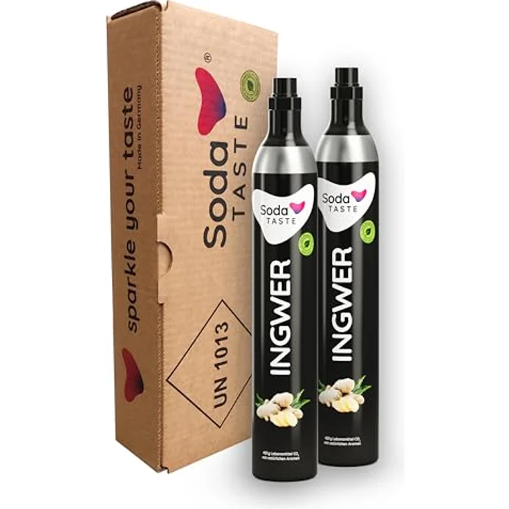 SodaTASTE CO2-Zylinder tauschen 2er-Pack (Refill) für Wassersprudler, mit natürlichem Ingwer-Aroma, zuckerfrei, für bis zu 120l Sprudelwasser mit Geschmack – Bild 1