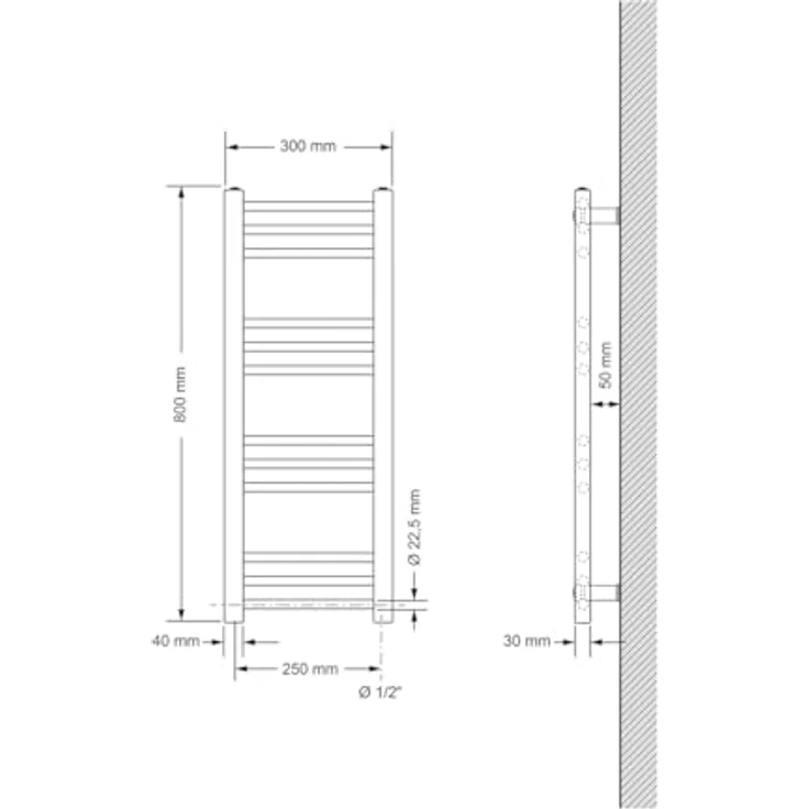 LuxeBath Badheizkörper Sahara 300x800 mm, Design Heizkörper in Schwarz matt, Handtuchwärmer mit Seitenanschluss, Badezimmer Heizung, langlebig und einfach zu montieren – Bild 2
