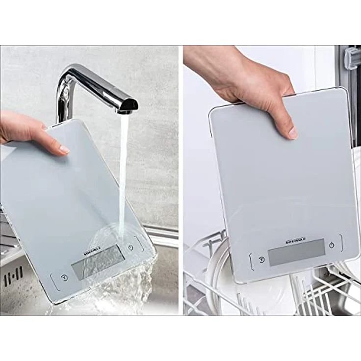 Soehnle Page Aqua Proof, digitale Küchenwaagen, wasserfest, spülmaschinengeeignet, Gewicht bis zu 10 kg, Haushaltswaage mit Sensor-Touch, elektronische Waage inkl. Batterien, extraflaches Design – Bild 6