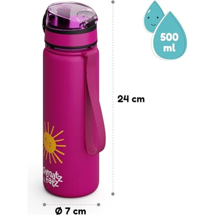 Klarstein Schmatzfatz Trinkflasche, 500 ml, auslaufsicher mit Fruchtaufsatz, BPA-frei, sportliches Design für Kinder, bunt – Bild 7
