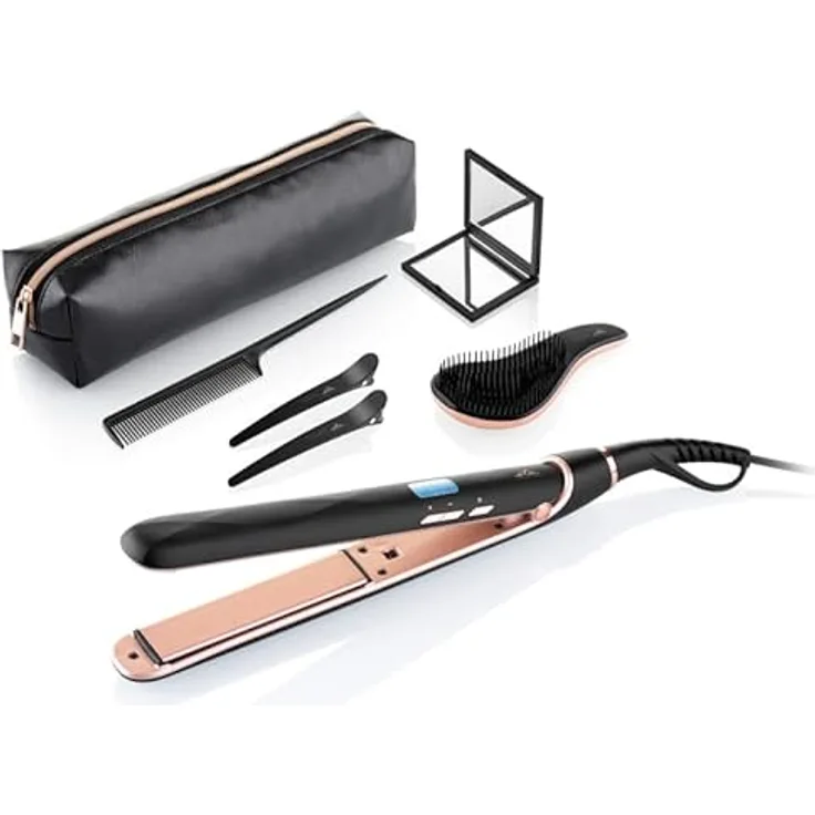 ETA Glätteisen Fenite I Geschenkset I Keramikplatten I LCD Display I Haarbürste, Kamm, Haarspangen und Etui Inklusive I Haarglätter