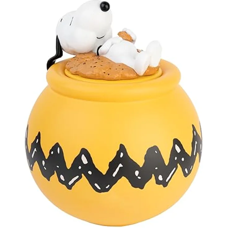 Grupo Erik Keksdose Keramik Snoopy, Vorratsbehälter mit Deckel, groß 20,5 x 24,6 cm, sonnengelb, luftdicht für frische Kekse, offizieller Peanuts Merchandise