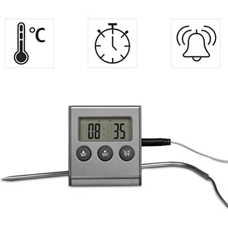 Xavax 2in1 Digitales Bratenthermometer (mit Küchenuhr, abnehmbarer Temperaturfühler, Grillthermometer Ofenthermometer Fleischthermometer) – Bild 2