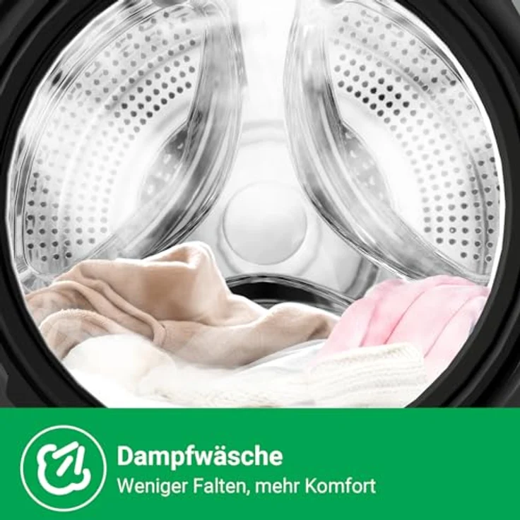 CHiQ Frontlader Waschmaschine 9 kg, 1400 U/min, Inverter, 16 Programme, Dampf, Schnellwaschgang, Auto Clean, Schwarz – Bild 4