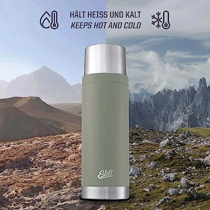 Esbit Thermoflasche Sculptor, isolierte Edelstahlflasche für warme und kalte Getränke, 1000 ml, Stone Grey – Bild 4