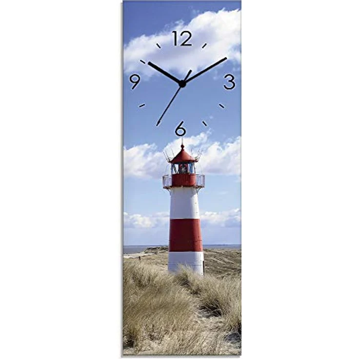 ARTLAND Wanduhr ohne Tickgeräusche Glas Quarzuhr 20x60 cm Rechteckig Lautlos Strand Meer Leuchtturm Urlaub Sylt Maritim T9ML – Bild 1