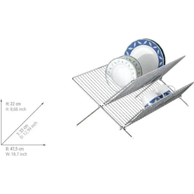 Wenko Geschirrabtropfer Duo - Teller- und Tassenablage, klappbar, verchromtes Metall, 47.5 x 22 x 33 cm, Silber glänzend – Bild 7