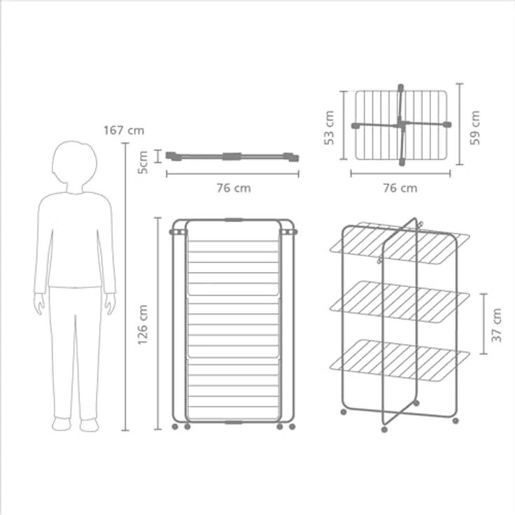 Brabantia HangOn Tower Drying Rack, 23 m (weiß), klappbarer und platzsparender Standtrockner mit Rollen und Aufhängehaken – Bild 3