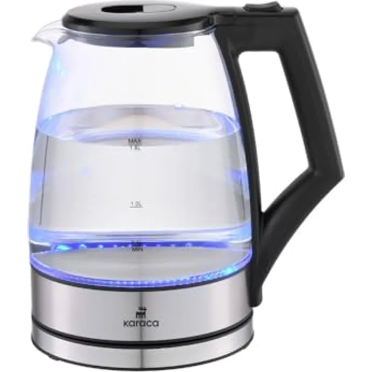 Karaca Glacia Kettle, Glas Wasserkocher Edelstahl, 2200W, 1,8 Liter, mit LED Beleuchtung und automatischer Abschaltfunktion