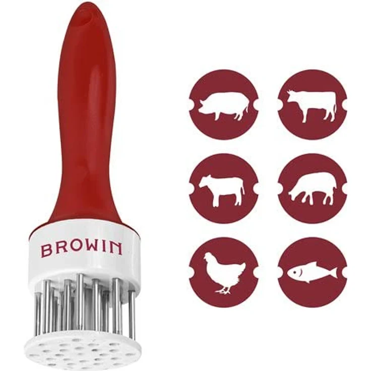 Browin 311402, Weichmachen von Fleisch, Zubereiten von Steaks, Runde Form, Rostfreier Stahl Fleischzartmacher, Edelstahl, Weiß Rot, M – Bild 2