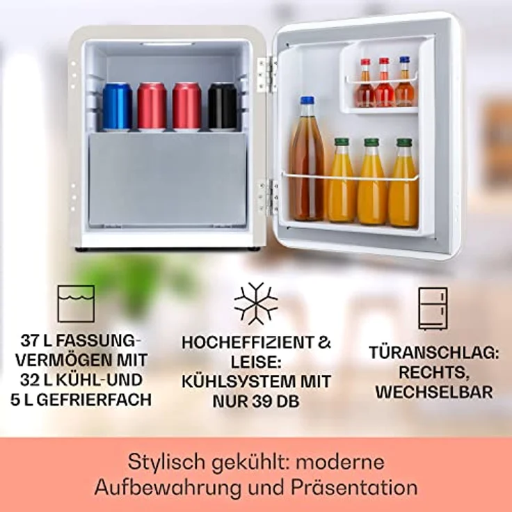 Klarstein Mini Kühlschrank mit Gefrierfach, 32L Mini-Kühlschrank für Getränke & Kosmetik, Kleine Minibar im Retro-Design, Kühlschrank Klein & Leise, Kleiner Skincare Kühlschrank für Zimmer in Retro Schwarz – Bild 2