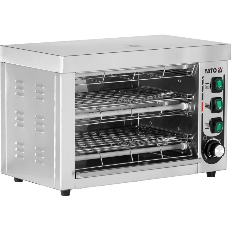 YATO Gastro Salamander Quarzgrill 3000W, Edelstahl, 490x300x330mm, individuell einstellbare Temperatur, Zeitschaltuhr, Krümelschublade