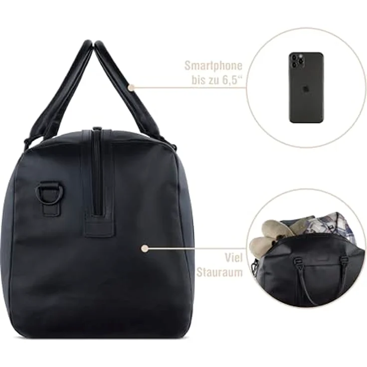 bugatti Clark Weekender Reisetasche, Leder 45 cm, schwarz, 100% Leder – Bild 4