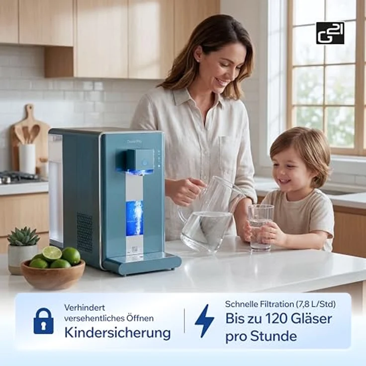 G21 Osmo Pro Wasserfilteranlage mit Umkehrosmose, Wasserstoffgenerator und 30 l/h Fördermenge, 6 l Tank, Heiß- und Kaltwasserfunktion, TDS-Anzeige, weiß – Bild 7