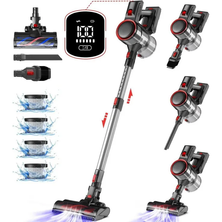 Hiazurm A19 Akku-Hand- und Stielstaubsauger, 50 Min Laufzeit, 2 Saugstufen, 1.6L Staubbehälter, HEPA-Filter, LED-Display, inkl. Dufttabletten, ideal für Tierhaare und Hartböden
