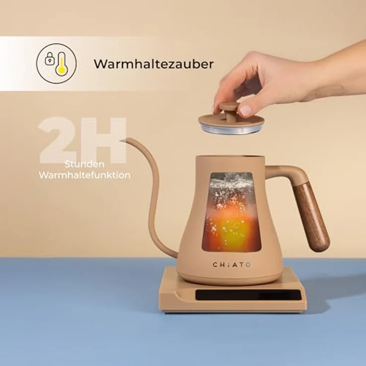 CHiATO flowPLAY Wasserkocher, 360° drehbar mit präzisem Schwanenhals-Ausguss und Touch-Display, 0,6 Liter, Temperatur einstellbar von 40 bis 100 °C, Schwarz – Bild 5