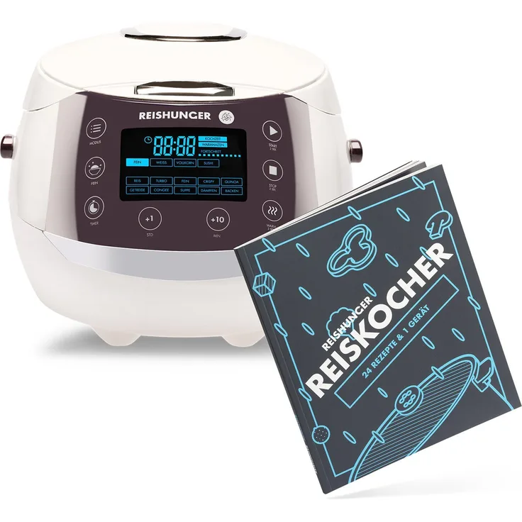 Reishunger Reiskocher - Digitaler Reiskocher & Dampfgarer, 860 W, 7-Kochphasen-Technologie, LED-Display