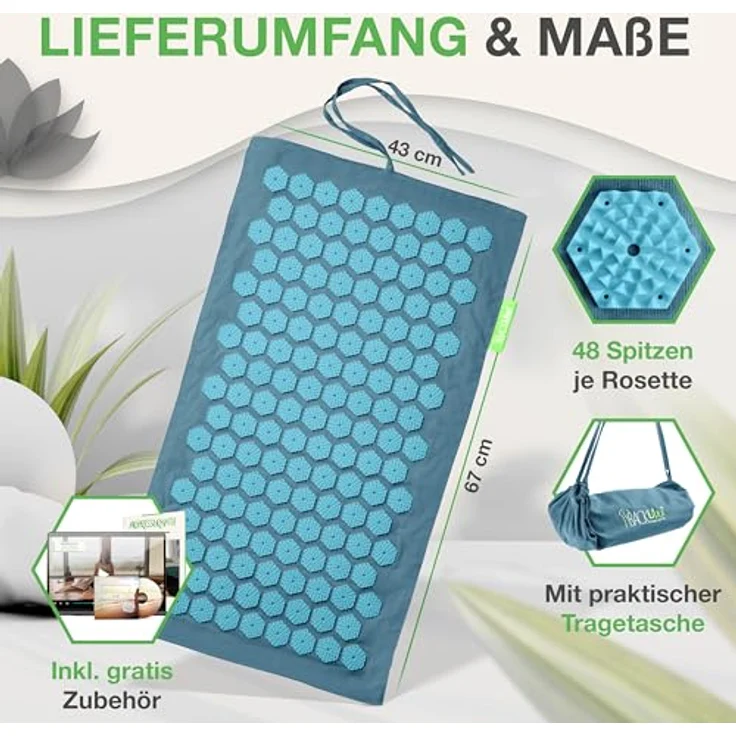 BACKLAxx® Akupressurmatte Akupressurmatten Set To-Go "Original", Umweltfreundliches Halbleinen, 6.960 Spitzen, Naturkokosfasern, Naturlatex (Grün) – Bild 5