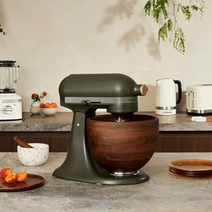 KitchenAid Artisan 4,7 Liter Küchenmaschine 5KSM180WSEEG- Design Edition: Evergreen, Walnussholzschüssel, Edelstahl-Rührwerkzeuge in Grün – Bild 2