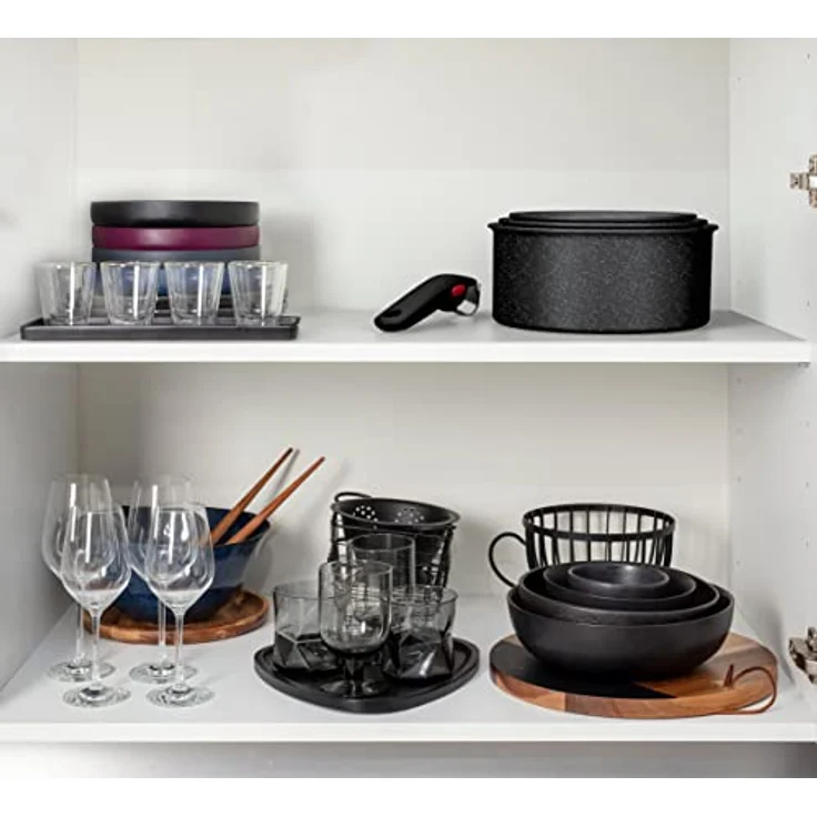 Tefal Ingenio Black Stone 4-tlg. Kasserollenset, Topfset abnehmbarer Griff, 16/18/20 cm, stapelbar, platzsparend, Topfset Induktion mit Antihaftversiegelung – Bild 4