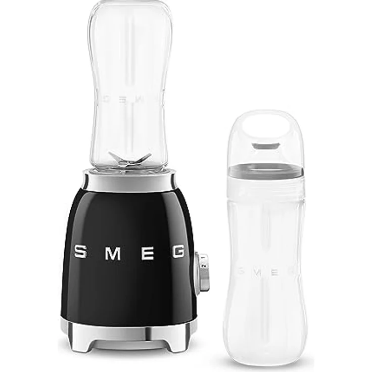 Smeg PBF01PBLEU Smoothiemaker, 300 Watt, inkl. 2 x 600 ml To-Go-Trinkflaschen, 2 Geschwindigkeiten, Edelstahl, schwarz, Serie: PBF01 – Bild 4