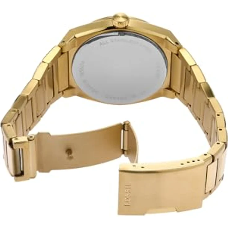 Fossil Everett, Quarz-Armbanduhr für Herren, goldfarbenes Edelstahlgehäuse, 42mm, Wasserdicht bis 50m, mit Edelstahl- oder Lederarmband – Bild 4
