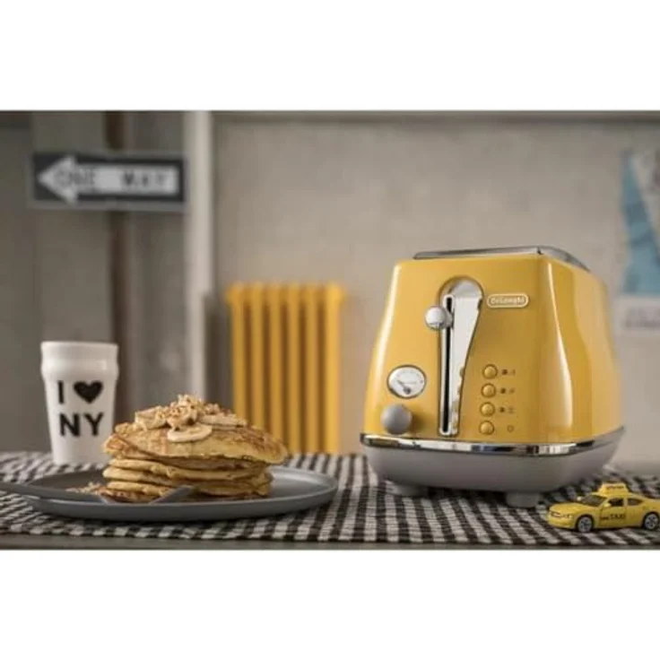 De'Longhi Icona Capitals CTOC 2103.Y 2-Schlitz-Toaster, 900 Watt, 6 Bräunungsstufen, inkl. Krümelschublade, Sandwichzange, gelb – Bild 7