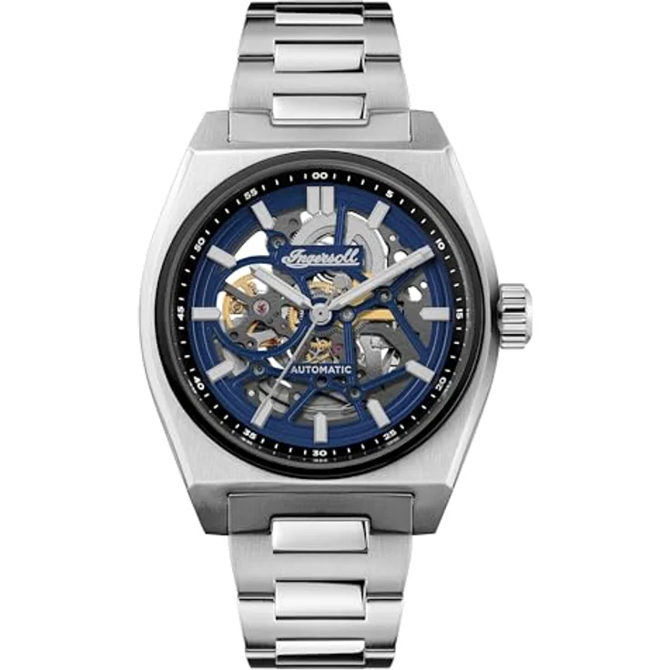Ingersoll The Vert, Herren Automatikuhr 43mm mit blauem Zifferblatt, silberfarbenem Edelstahlarmband und skelettiertem Uhrwerk – Bild 1