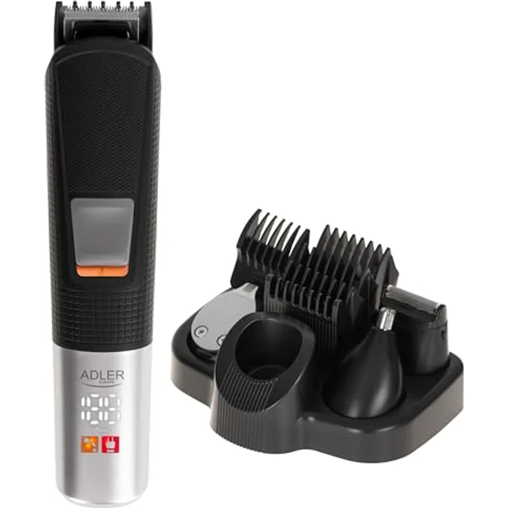 Adler AD 2943 5-in-1 Pflegeset mit Ladestation, Rasierer, Trimmer, LED Anzeige, schwarz – Bild 1