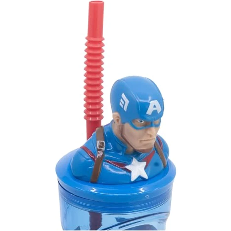 The AVENGERS Trinkflasche Captain America, 3D Kinderbecher mit integrierten Strohhalm, 360 ml – Bild 4