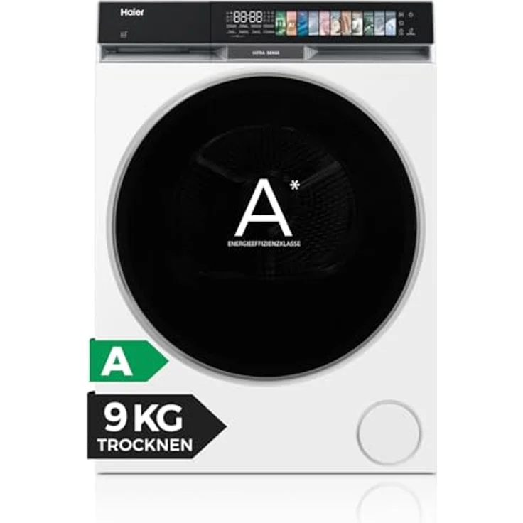 Haier HD90-A687U1, Wärmepumpentrockner 9kg, Energieeffizienzklasse A, AI Power Inverter Motor, Ultra Sense Technologie, Hygiene-Option, hOn App – Bild 1