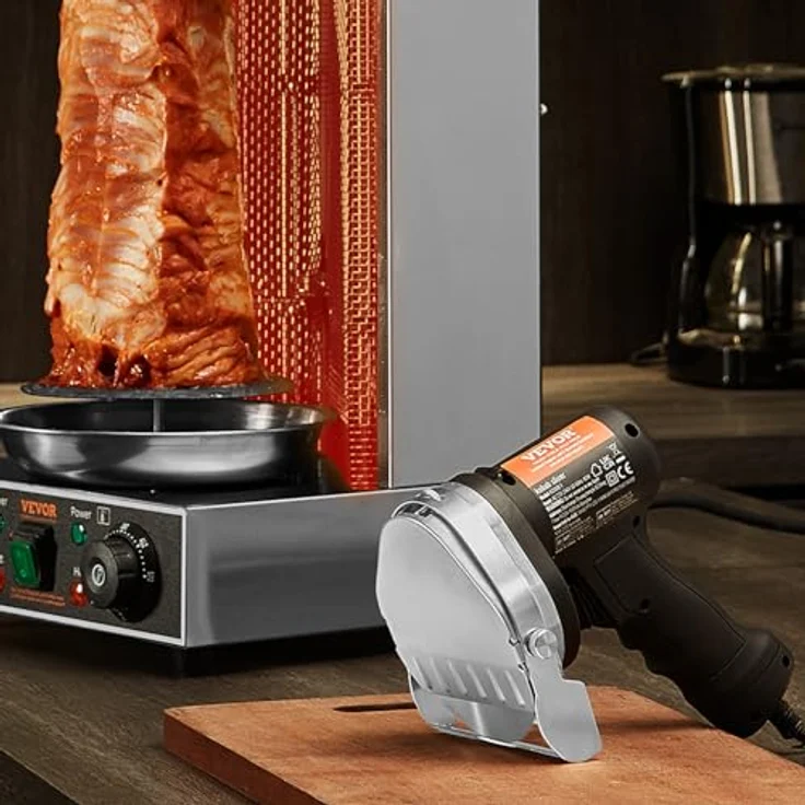 VEVOR Elektrisches Schawarma-Messer KS-100E-1, Edelstahl Kebab-Schneider mit 80 W Power, 2 Klingen und 10 cm Klingendurchmesser – Bild 8