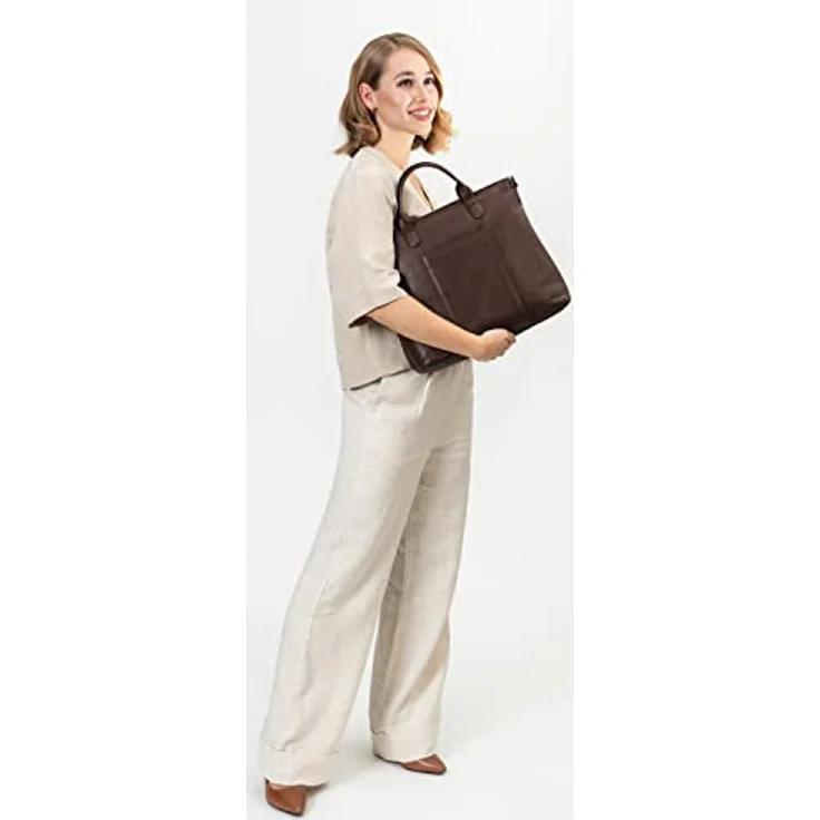 Farmhood Memphis Handtasche aus Leder mit 37 cm Laptopfach, Braun, inkl. Reißverschluss- und Steckfächern – Bild 2