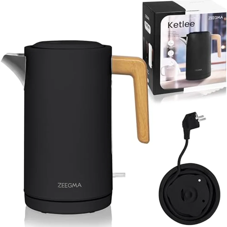 Zeegma KETLEE 1,7 L Kabelloser elektrischer Wasserkocher für Tee und Kaffee, 2200 Watt, automatische Abschaltung, Edelstahl, Modernes elegantes Design (Schwarz) – Bild 1