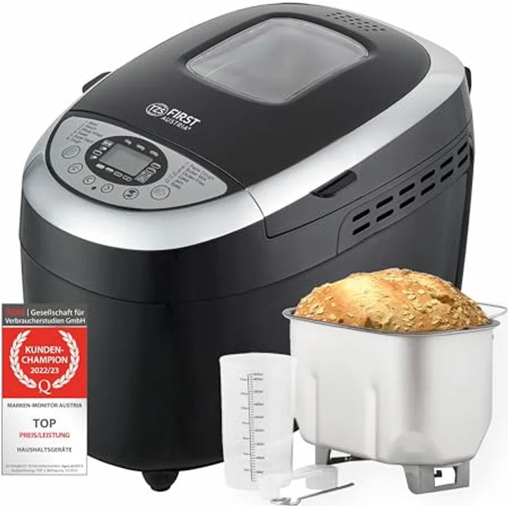 TZS First Austria Brotbackautomat mit 12 Automatikprogrammen, 700g-1000g-1250g Füllmenge, Timer, einstellbare Bräunungsgrade und Warmhaltefunktion - 850W – Bild 2