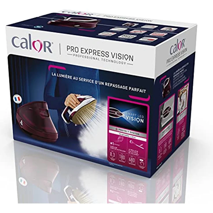 Calor Pro Express Vision Dampfbügelstation, Smart LED auf dem Bügeleisen, Druck 8,3 bar, ultraleicht, Dampfdurchsatz 180 g/min, Dampfstrahl 680 g/min, Anti-Kalk, hergestellt in Frankreich GV9810C0 – Bild 9