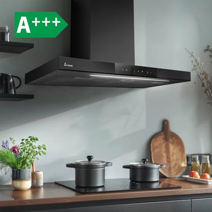 KKT KOLBE SHAPE9005S Dunstabzugshaube 90 cm | A+++ | 754 cbm/h | Wandhaube | Umluft/Abluft | Automatik-Modus | schwarz | Glas | Bi-Color LED Beleuchtung | Touch Bedienung | Nachlaufautomatik – Bild 3