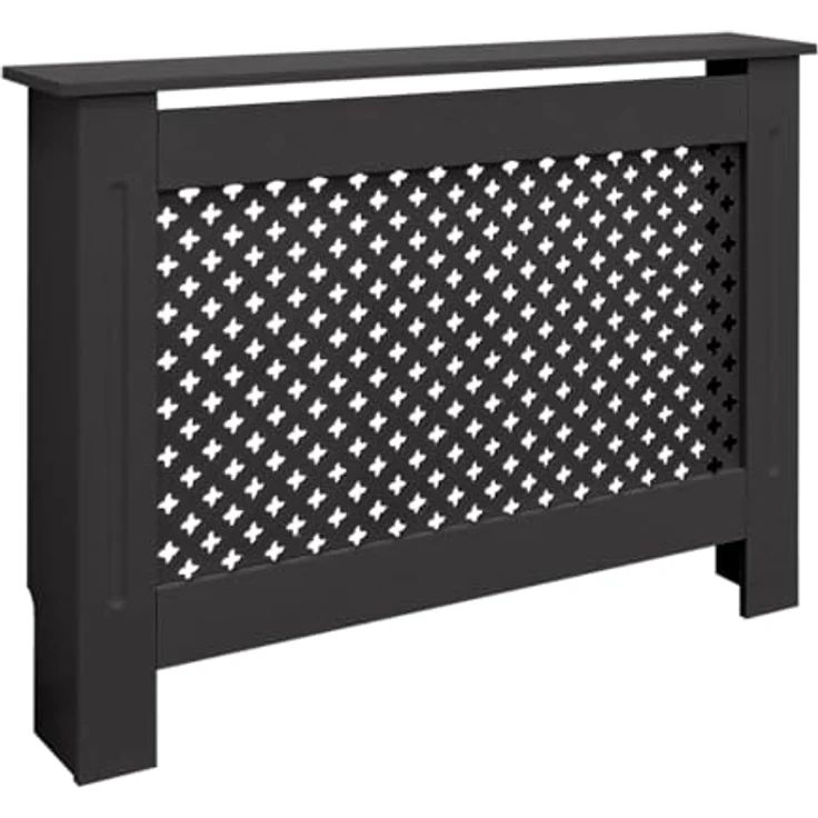 ECD Germany Heizkörperverkleidung mit Wabenmuster, 112x19x82 cm, Schwarz, MDF, selbstmontierbar – Bild 1