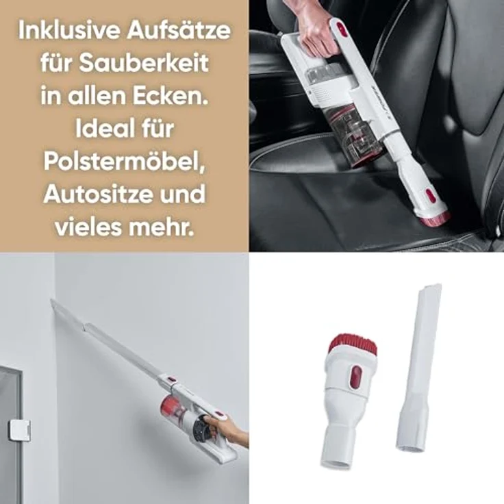Severin HV 7152 S'Power Handstaubsauger, 40 min Akkubetrieb, Zyklon-Technologie, weiß-rot – Bild 4