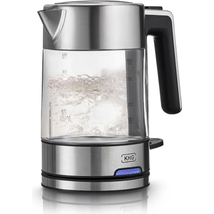 KHG Wasserkocher WK-106 GE, Glas, 1 Liter, 2200 Watt, abwaschbarer Kalkfilter, Wasserstandsanzeige, Trockengehschutz, BPA-frei – Bild 1
