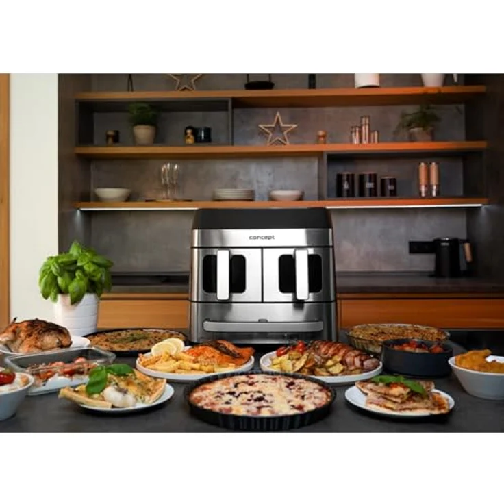 Concept FR9000 PIZZA TRIO, Heißluftfritteuse mit 2700 W, 18,5 l Volumen, synchronisiertes Garen, 8 Programme, Edelstahl/Schwarz – Bild 8