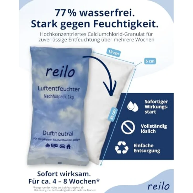 reilo Luftentfeuchter Nachfüllpack 3x 1 kg Vliesbeutel, geruchloser Raumentfeuchter ohne Strom für Schlafzimmer & Keller, effektive Schimmelprävention – Bild 4