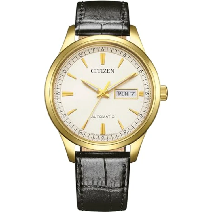 CITIZEN NY4059-09AE Herrenuhr Automatik Tag/Datum mit Lederarmband, gold/weiß, Gangreserve bis zu 42 Stunden – Bild 1